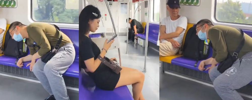 上海地铁三号线惊现痴汉 一男子明目张胆的偷看对面女人私处 简直猥琐至极