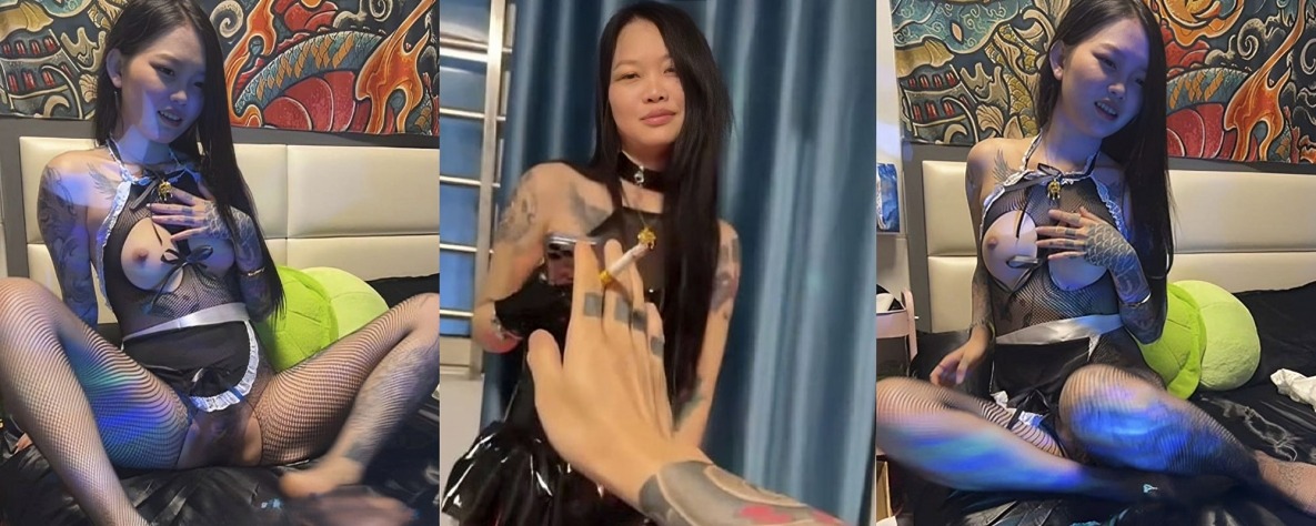 广西桂林纹身妹激情自拍 全套情趣装扮火辣诱惑 各种体位展示男友的雄风