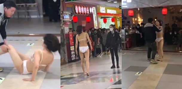 广州天河维多利广场一女子发现男友出轨当街撒泼 边脱衣边诉说男友罪证