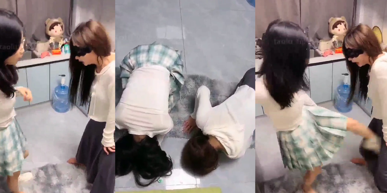 【爽不爽啊 两位小母狗】抖音某直播现场SM调教引流量 小母狗互踢骚逼视频曝光