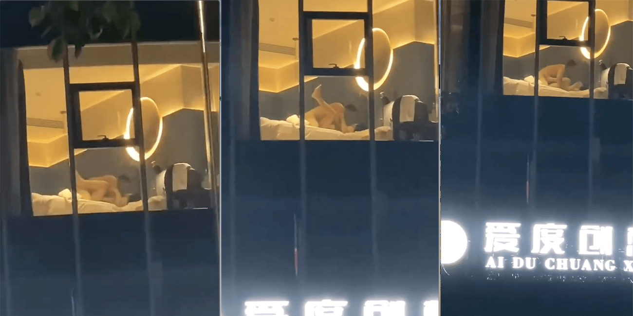 爱度创想酒店内 一对情侣在房内操逼忘记拉窗帘上演现场直播 整个画面大街上看的一清二楚