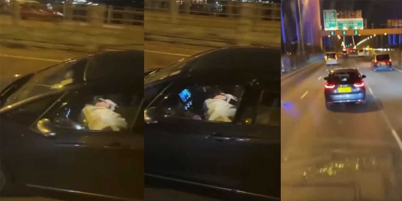 又是一个同时开两车的大神!!!香港青马大桥 男子开车副驾女子夸位口交 不料被旁人偷拍视频曝光!!!!