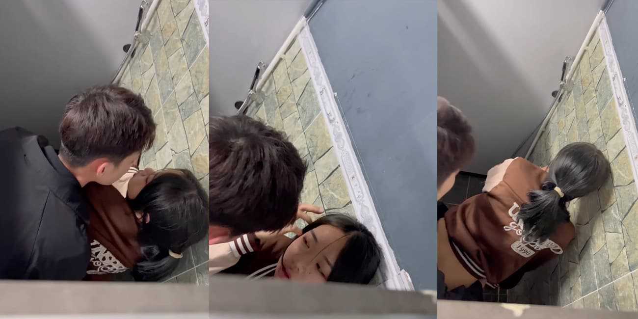 现在流行厕所啪啪吗 高中生在学校男厕做爱被偷拍 女主完美颜值