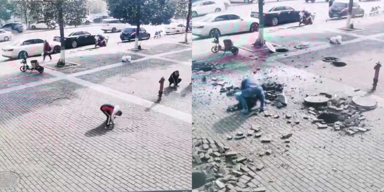 巴中平昌的8号上午 熊孩子往下水道扔鞭炮 炸飞8个井盖