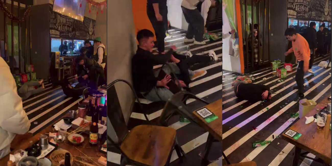 一男子发酒疯挑战一群人的底线 与一个打完又跟另一个打 头是真的硬