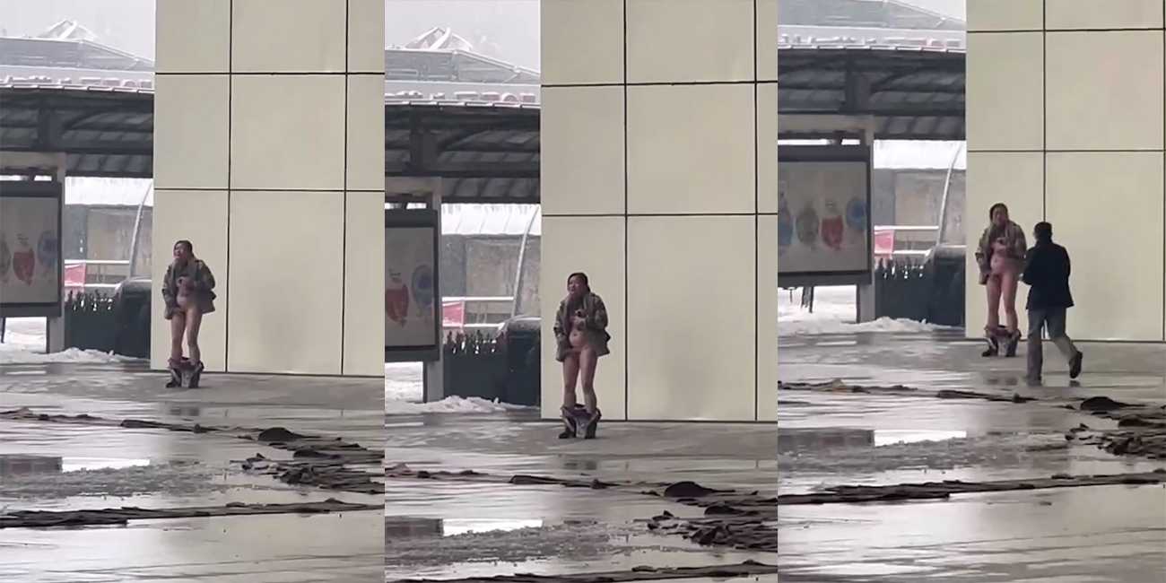 没有比这更大胆的了 一女子在街上突然骚逼发痒 直接站着路上自慰