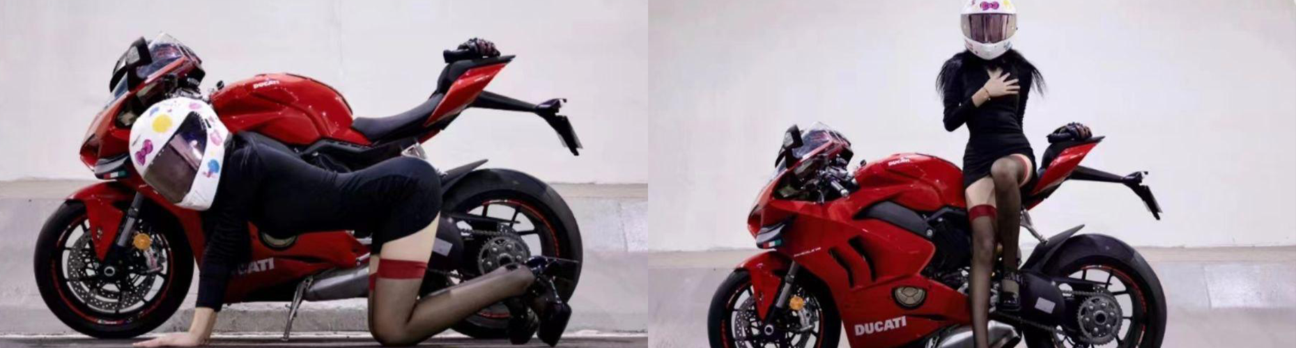 成都骚女坐杜卡迪摩托拍照流出未知液体,车主去闻:pang臭